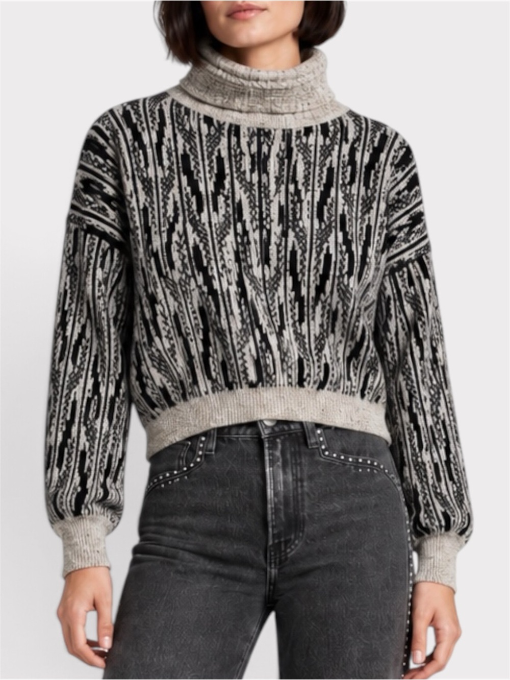 Marella Vintage Abstract Knit Cowl Neck Sweater Size Small Gray Black